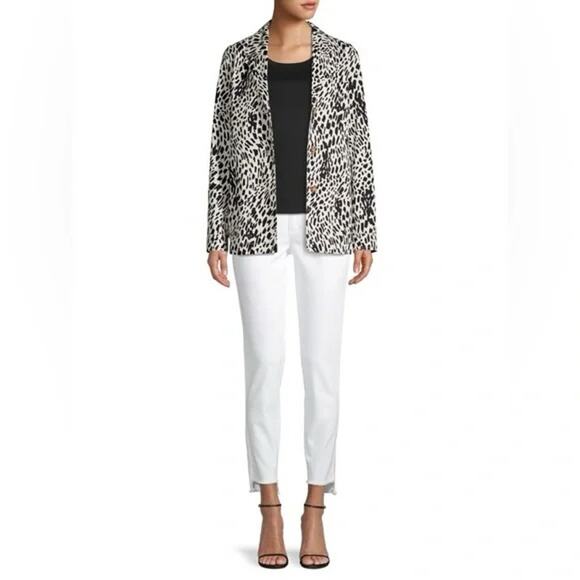 NWOT Lafayette 148 Coleman Cheetah-Print 100% Cotton Twill Blazer XL Black White - Picture 9 of 14